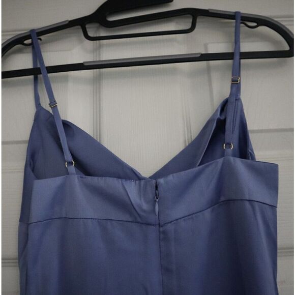 WeWoreWhat WWD18-1 Women's Sz 0 Slate Blue Cowl Midi Satin Charmeuse Dress - Picture 4 of 14